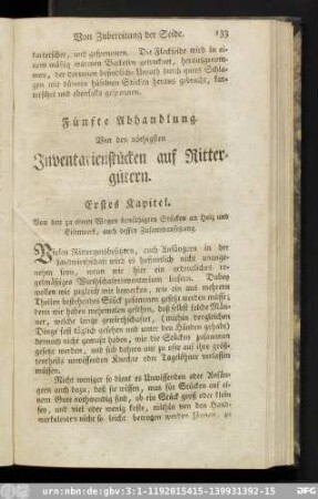 Fünfte Abhandlung. Von den nöthigsten Inventarienstücken auf Rittergütern.