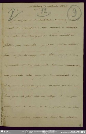 Eigenh. Brief von Amable-Guillaume-Prosper Brugière de Barante an August Wilhelm von Schlegel, St. Petersburg, 03.09.1836