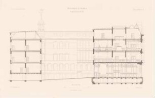Wohnhaus Voßstraße, Berlin: Schnitt (aus: Atlas zur Zeitschrift für Bauwesen, hrsg. v. F. Endell, Jg. 37, 1887)