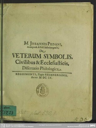 De veterum symbolis, civilibus et ecclesiasticis dissertatio