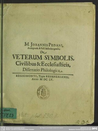 De veterum symbolis, civilibus et ecclesiasticis dissertatio