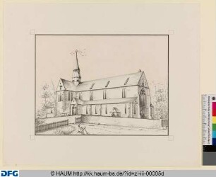 Klosterkirche Riddagshausen von Nordwest ohne Kapelle mit Zeichner