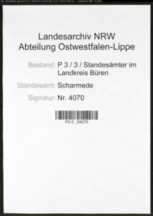 Sterberegister Standesamt Scharmede