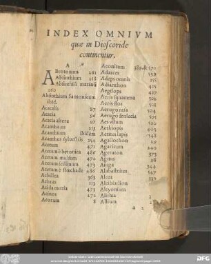 Index Omnium quae in Dioscoride continentur.