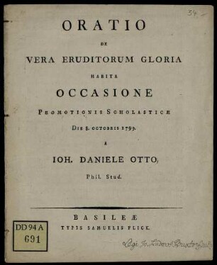 Oratio De Vera Eruditorum Gloria : Habita Occasione Promotionis Scholasticæ Die 8. Octobris 1799.