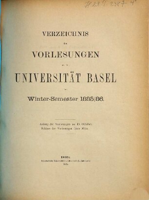 Verzeichnis der Vorlesungen. 1885/86. WS.