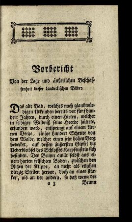 Vorbericht. Von der Lage und äußerlichen Beschaffenheit dieser Landeckischen Bäder