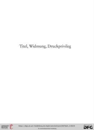 Titel, Widmung, Druckprivileg