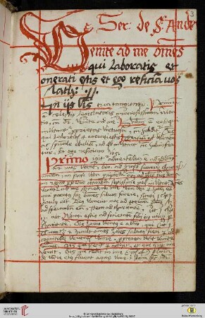 Sermo de S: Andrea [Predigttext, Mt 11,28:]