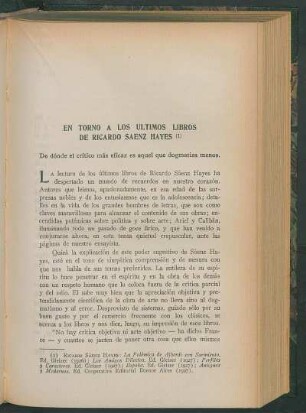 En torno a los últimos libros de Ricardo Sáenz Hayes