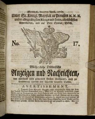 No. 17. Montags, den 27ten April, 1767.