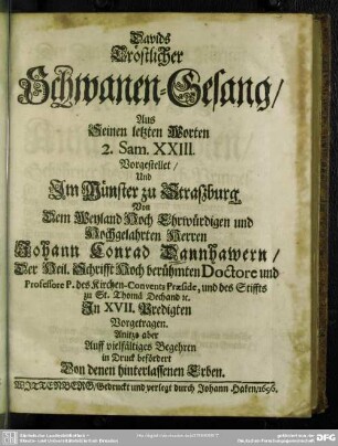 Davids Tröstlicher Schwanen-Gesang, Aus Seinen letzten Worten 2. Sam. XXIII.