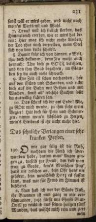 Das sehnliche Verlangen einer sehr kranken Person
