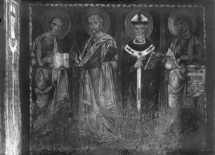 Freskendekoration mit Figuren und Szenen des AT, der Apokalypse, Evangelisten und Heiligen — Heiliger Bischof Magnus mit drei Heiligen