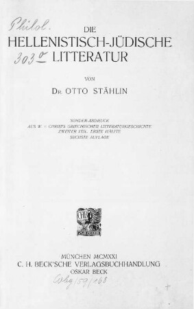Die hellenistisch-jüdische Litteratur
