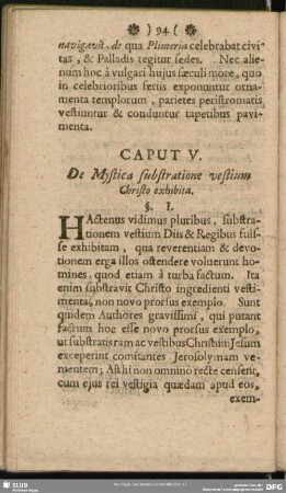 Caput V. De Mystica substratione vestium Christo exhibita