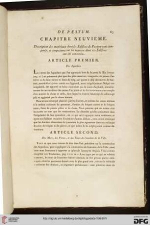 IX. Description des matériaux dont le Edifices de Paestum sont composés