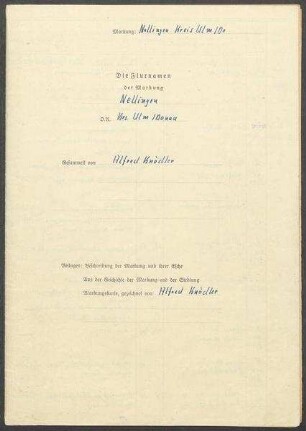 2 Fragebogen und Karte Nellingen, mit Aichen, OA Blaubeuren (Kreis Ulm)