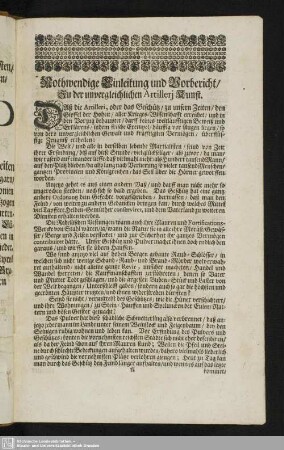 Nothwendige Einleitung und Vorbericht, Zu der unvergleichlichen Artillerj Kunst