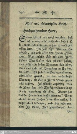 Fünf und siebenzigster Brief. Hochzuehrender Herr, ...