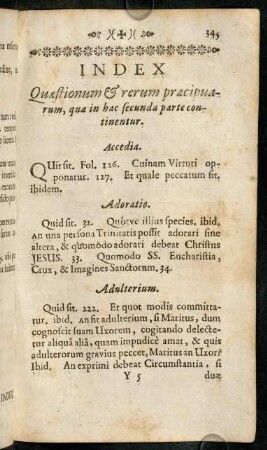 345-380, Index Quaestionum & rerum praecipuarum, qua in hac secunda parte continentur.