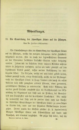 I.1. Die Einwirkung der schwefligen Säure auf die Pflanzen.