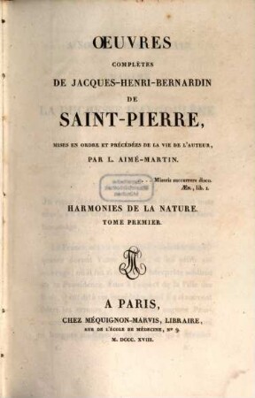 Oeuvres complètes de Jacques-Henri-Bernardin de Saint-Pierre. 8, Harmonies de la nature ; T. 1