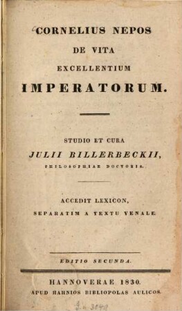 De vita excellentium imperatorum : Accedit lexicon, separatim a textu venale