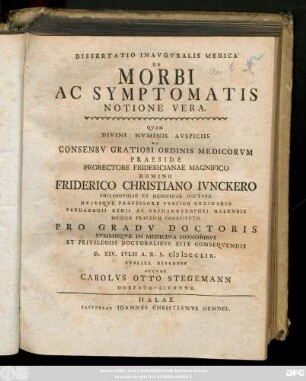 Dissertatio Inavgvralis Medica De Morbi Ac Symptomatis Notione Vera