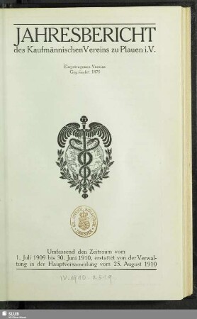 1909/10(1910): Jahresbericht des Kaufmännischen Vereins zu Plauen i. V.