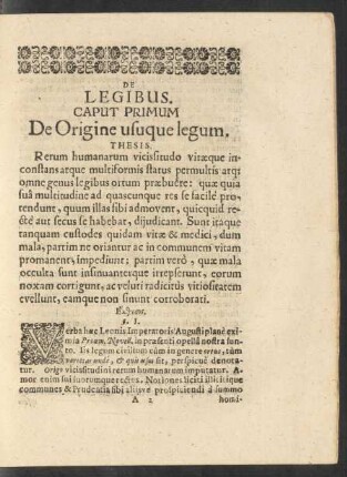 De Legibus. Caput Primum De Origine usuque legum.