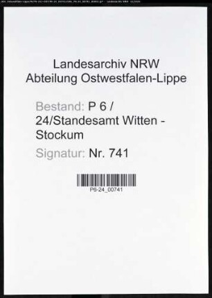Sterberegister Standesamt Witten-Stockum