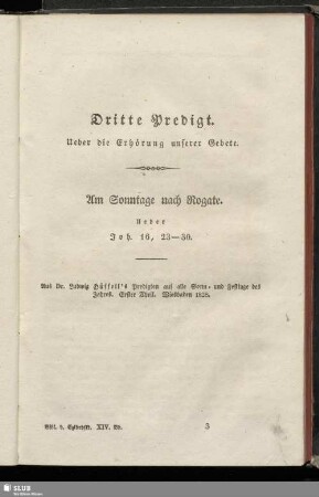 Dritte Predigt. Ueber die Erhörung unserer Gebete