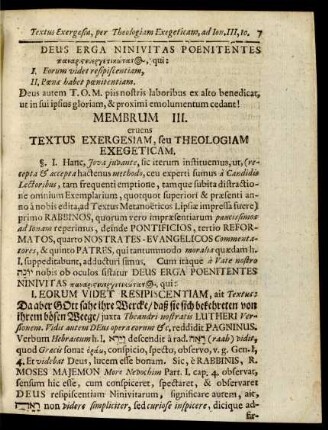 Membrum III. eruens Textus Exergesiam, seu Theologiam Exegeticam