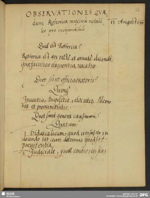 Observationes quaedam Rhetoricae maxime notabiles pro incipientibus.