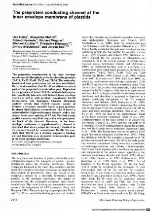 The preprotein conducting channel at the inner envelope membrane of plastids