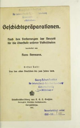 Teil 1: Von den alten Deutschen bis zum Jahre 1648