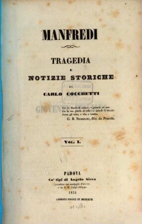 Manfredi : Tragedia e notizie storiche, 1