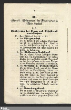 II. Specielle Bestimmungen, den Feuerlöschdienst im Orte betreffend