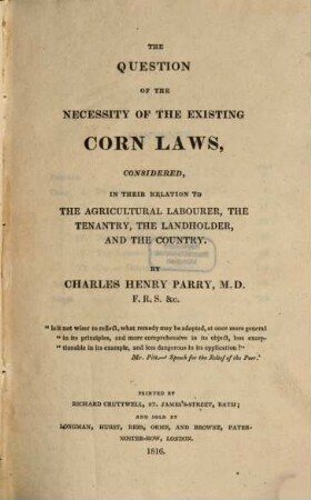 The Question of the existing Corn Laws