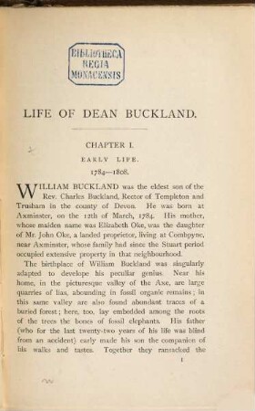 The life and correspondence of William Buckland, D.D., F.R.S., sometime dean of Westminster ...