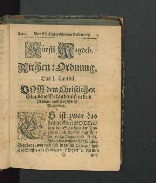 Fürstl. Magdeb. Kirchen-Ordnung.