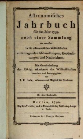 Astronomisches Jahrbuch. 1799 (1796)