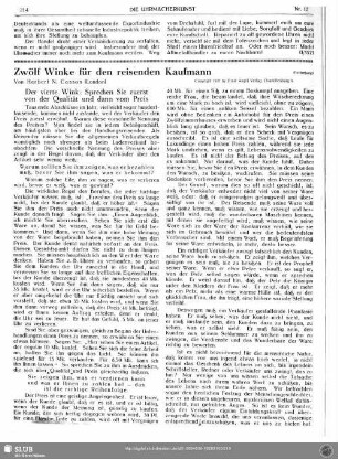 Zwölf Winke für den reisenden Kaufmann (Fortsetzung)