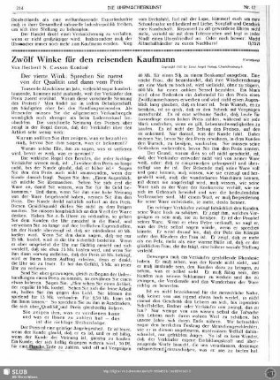 Zwölf Winke für den reisenden Kaufmann (Fortsetzung)