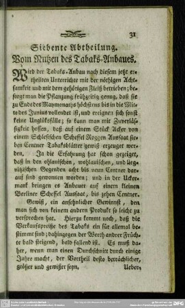 Siebente Abtheilung. Vom Nutzen des Tabaks-Anbaues