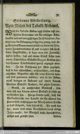 Siebente Abtheilung. Vom Nutzen des Tabaks-Anbaues
