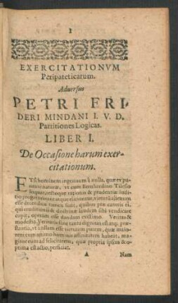 Liber I. De Occasione harum exercitationum.
