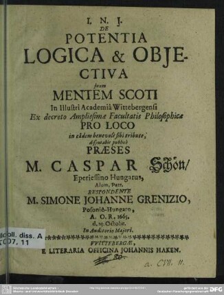 De Potentia Logica & Objectiva juxta Mentem Scoti