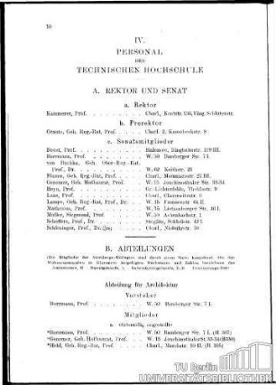 IV. Personal der Technischen Hochschule
